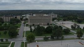 5.7K aerial stock footage orbit and approach a state government office building, Des Moines, Iowa Aerial Stock Footage | DX0002_166_030