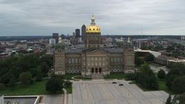 5.7K aerial stock footage orbit the front side of the Iowa State Capitol building in Des Moines, Iowa Aerial Stock Footage | DX0002_166_036