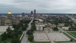 5.7K aerial stock footage of the distant skyline seen from the capitol building, Des Moines, Iowa Aerial Stock Footage | DX0002_166_040