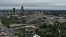 5.7K aerial stock footage orbit a hospital in Des Moines, Iowa Aerial Stock Footage | DX0002_166_044