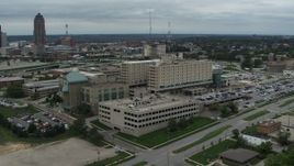 5.7K aerial stock footage orbit a hospital in Des Moines, Iowa and fly away Aerial Stock Footage | DX0002_166_048