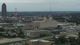 5.7K aerial stock footage orbit side of a hospital in Des Moines, Iowa Aerial Stock Footage | DX0002_167_008
