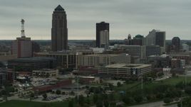 5.7K aerial stock footage of office buildings around the skyscraper in Downtown Des Moines, Iowa Aerial Stock Footage | DX0002_167_022