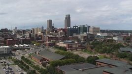 5.7K aerial stock footage of the city's skyline in Downtown Omaha, Nebraska Aerial Stock Footage | DX0002_168_001