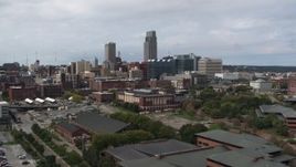 5.7K aerial stock footage of the downtown skyline in Downtown Omaha, Nebraska Aerial Stock Footage | DX0002_168_006