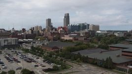 5.7K aerial stock footage descend with view of the downtown skyline in Downtown Omaha, Nebraska Aerial Stock Footage | DX0002_168_007