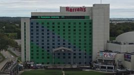 5.7K aerial stock footage a close orbit of the hotel and casino in Council Bluffs, Iowa Aerial Stock Footage | DX0002_169_018