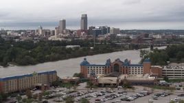 5.7K aerial stock footage of the city's skyline seen from the other side of the Missouri River, Downtown Omaha, Nebraska Aerial Stock Footage | DX0002_170_002