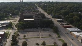 5.7K aerial stock footage view of Omaha Adult High School and Cuming Street in Omaha, Nebraska Aerial Stock Footage | DX0002_170_016