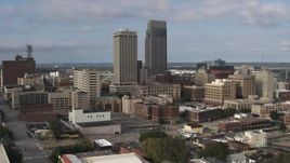 5.7K aerial stock footage of skyscrapers towering over city buildings in Downtown Omaha, Nebraska Aerial Stock Footage | DX0002_170_021