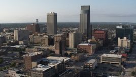 5.7K aerial stock footage stationary view of the city's skyscrapers in Downtown Omaha, Nebraska Aerial Stock Footage | DX0002_170_038