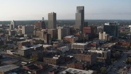 5.7K aerial stock footage stationary view of the city's tall skyscrapers in Downtown Omaha, Nebraska Aerial Stock Footage | DX0002_170_040