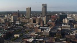 5.7K aerial stock footage slowly orbiting the city's tall skyscrapers in Downtown Omaha, Nebraska Aerial Stock Footage | DX0002_170_042
