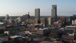 5.7K aerial stock footage orbit office buildings and the city's tall skyscrapers in Downtown Omaha, Nebraska Aerial Stock Footage | DX0002_170_044