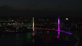 5.7K aerial stock footage of circling a pedestrian bridge spanning the Missouri River at night, Omaha, Nebraska Aerial Stock Footage | DX0002_173_023