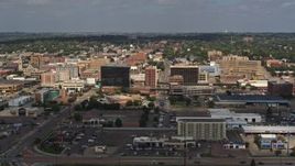 5.7K aerial stock footage of ascending with a view of office buildings in Downtown Sioux City, Iowa Aerial Stock Footage | DX0002_174_029