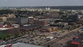 5.7K aerial stock footage passing office buildings, Downtown Sioux City, Iowa Aerial Stock Footage | DX0002_175_002