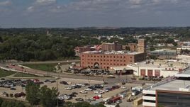 5.7K aerial stock footage slow approach to the Hard Rock Hotel and Casino, Downtown Sioux City, Iowa Aerial Stock Footage | DX0002_175_012
