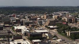 5.7K aerial stock footage office buildings and hospital, Downtown Sioux City, Iowa Aerial Stock Footage | DX0002_175_019