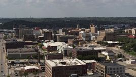 5.7K aerial stock footage flyby and away from office and city buildings, Downtown Sioux City, Iowa Aerial Stock Footage | DX0002_175_026