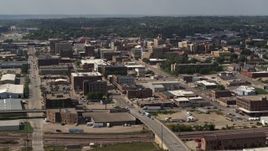 5.7K aerial stock footage a wide view of the downtown area of the city, Downtown Sioux City, Iowa Aerial Stock Footage | DX0002_175_028