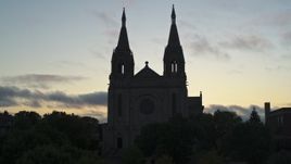 5.7K aerial stock footage of the Cathedral of Saint Joseph at twilight in Sioux Falls, South Dakota Aerial Stock Footage | DX0002_176_031