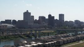 5.7K aerial stock footage of the city's skyline seen from a bridge in Downtown Memphis, Tennessee Aerial Stock Footage | DX0002_177_001