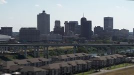 5.7K aerial stock footage descend with view of the city's skyline and bridge in Downtown Memphis, Tennessee Aerial Stock Footage | DX0002_177_006