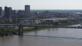 5.7K aerial stock footage of slowly approach the bridge spanning the Mississippi River, Memphis, Tennessee Aerial Stock Footage | DX0002_177_016