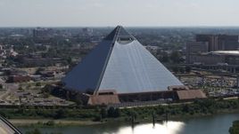 5.7K aerial stock footage of orbiting the Memphis Pyramid in Downtown Memphis, Tennessee Aerial Stock Footage | DX0002_177_018