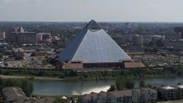 5.7K aerial stock footage of an orbit of the Memphis Pyramid in Downtown Memphis, Tennessee Aerial Stock Footage | DX0002_177_020