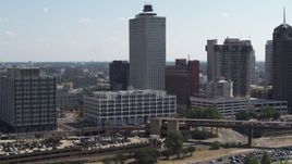 5.7K aerial stock footage reverse view and orbit of city hall and office tower in Downtown Memphis, Tennessee Aerial Stock Footage | DX0002_177_040