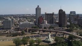 5.7K aerial stock footage flyby city hall and office towers in Downtown Memphis, Tennessee Aerial Stock Footage | DX0002_178_005