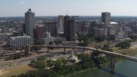 5.7K aerial stock footage a stationary view of office towers in the Downtown Memphis, Tennessee skyline Aerial Stock Footage | DX0002_178_008