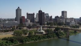 5.7K aerial stock footage of office towers in the Downtown Memphis, Tennessee skyline seen from river Aerial Stock Footage | DX0002_178_014
