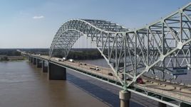 5.7K aerial stock footage flyby light traffic and a sign on the bridge, Memphis, Tennessee Aerial Stock Footage | DX0002_178_019