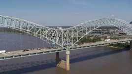 5.7K aerial stock footage orbit light traffic on the middle of the bridge, Memphis, Tennessee Aerial Stock Footage | DX0002_178_024