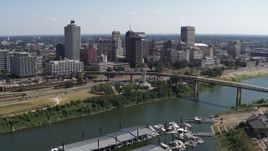 5.7K aerial stock footage stationary view of the city's skyline and Wolf River Harbor, Downtown Memphis, Tennessee Aerial Stock Footage | DX0002_178_030
