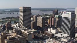 5.7K aerial stock footage reverse view of the One Commerce Square office tower in Downtown Memphis, Tennessee Aerial Stock Footage | DX0002_179_010