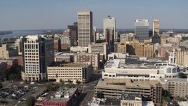 5.7K aerial stock footage approaching high-rise office towers in Downtown Memphis, Tennessee Aerial Stock Footage | DX0002_179_014