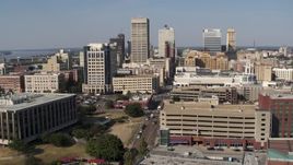5.7K aerial stock footage of high-rise office towers seen during descent in Downtown Memphis, Tennessee Aerial Stock Footage | DX0002_179_016