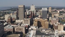 5.7K aerial stock footage approach and pass high-rise office towers in Downtown Memphis, Tennessee Aerial Stock Footage | DX0002_179_022