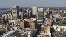 5.7K aerial stock footage of passing by high-rise office buildings in Downtown Memphis, Tennessee Aerial Stock Footage | DX0002_179_023