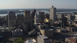 5.7K aerial stock footage flyby Sterick Building, focus on Lincoln American Tower, Downtown Memphis, Tennessee Aerial Stock Footage | DX0002_180_007
