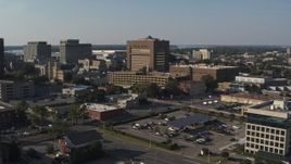 5.7K aerial stock footage ascend and focus on the Shelby County Criminal Justice Center, Downtown Memphis, Tennessee Aerial Stock Footage | DX0002_180_011
