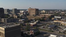 5.7K aerial stock footage a view of the Shelby County Criminal Justice Center, Downtown Memphis, Tennessee Aerial Stock Footage | DX0002_180_012