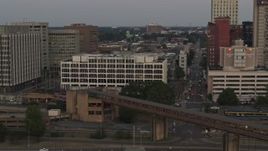 5.7K aerial stock footage of orbiting Memphis City Hall at sunset in Downtown Memphis, Tennessee Aerial Stock Footage | DX0002_181_035