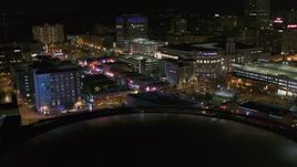 5.7K aerial stock footage of restaurants and clubs on Beale Street at night in Downtown Memphis, Tennessee Aerial Stock Footage | DX0002_182_040