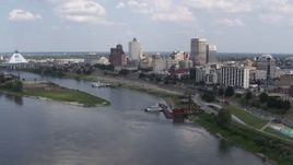 5.7K aerial stock footage of approaching the city's skyline, Downtown Memphis, Tennessee Aerial Stock Footage | DX0002_183_005
