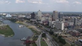 5.7K aerial stock footage a stationary view of the city's skyline in Downtown Memphis, Tennessee Aerial Stock Footage | DX0002_183_008